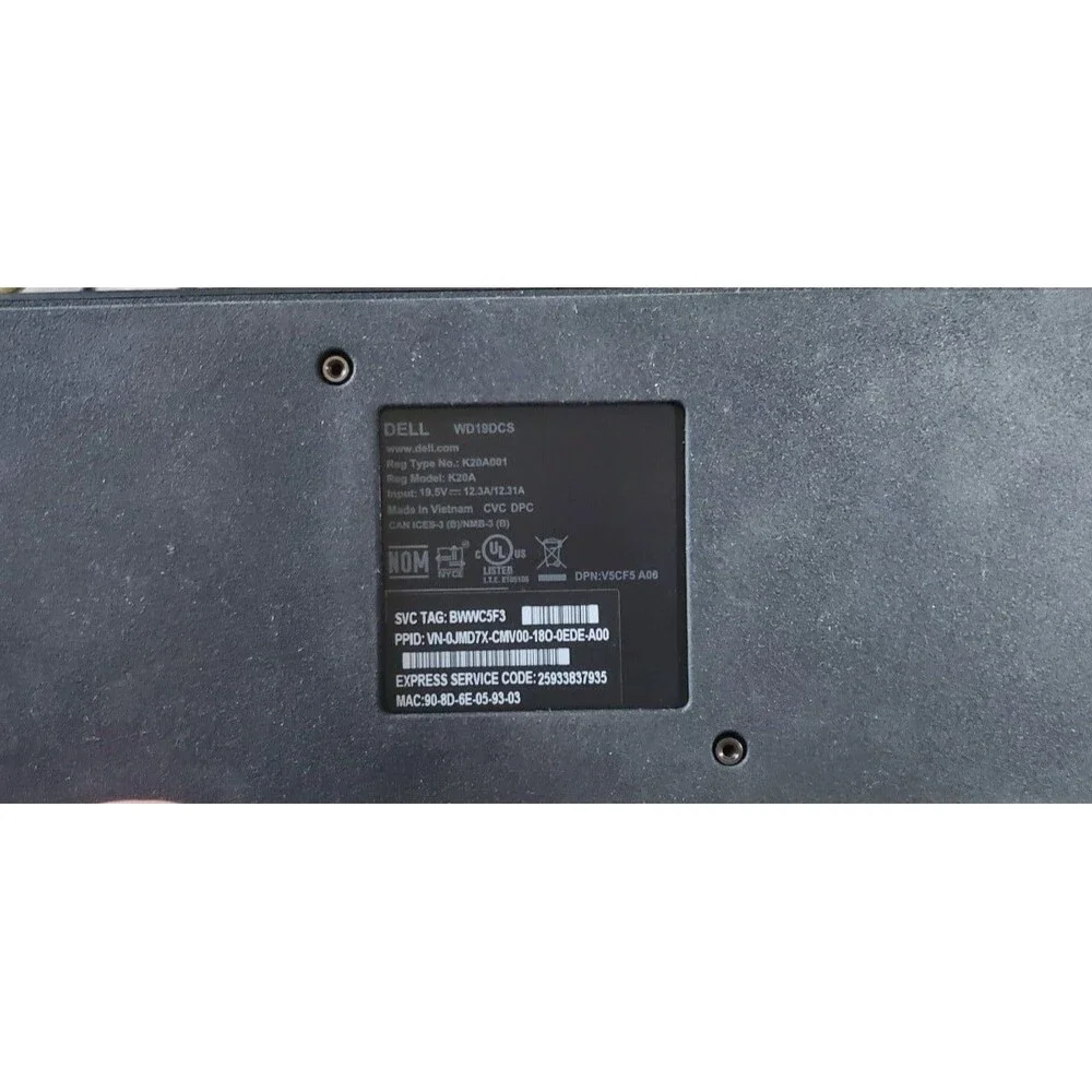Dell WD19/WD19S/WD19DC/WD19DCS/WD19TBS K20A001 USB-C Docking Station +AC Adapte